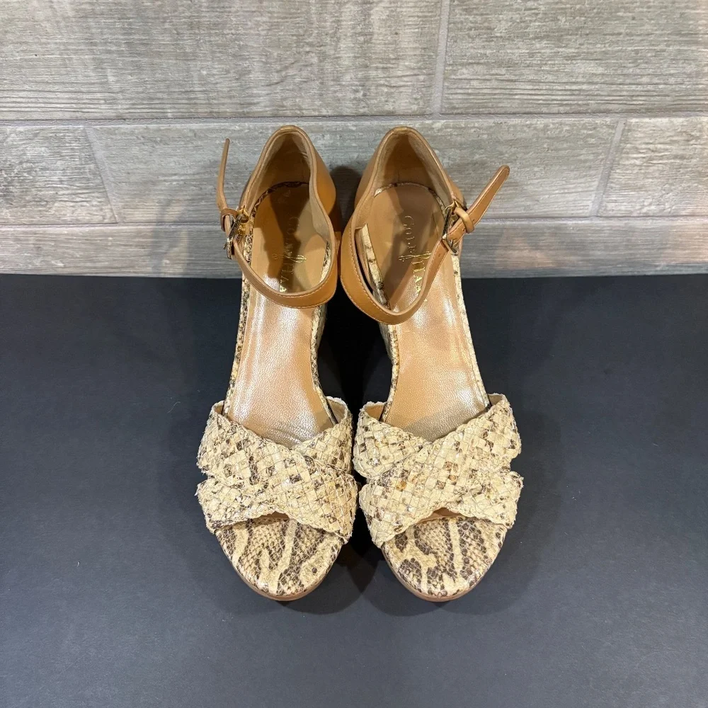 Cole‎ Haan Leather Snake Skin Espadrille Platform Wedge Sandals Size 8B